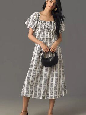 Anthropologie Maeve Puff Sleeve Square Neck Smocked Midi Dress